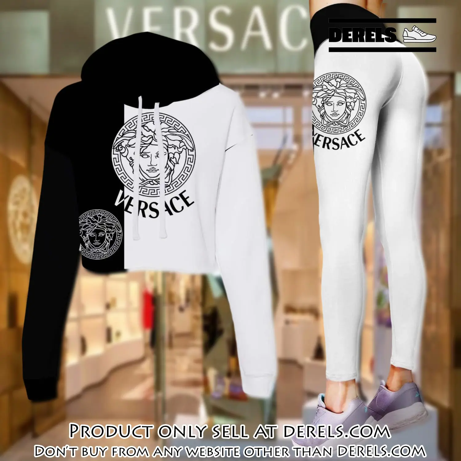 Versace black white luxury brand clothes leggings and crop top set for women dr2026830